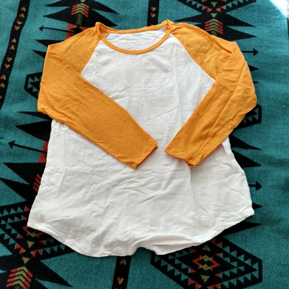 Mustard yellow & white baseball long sleeve shirt